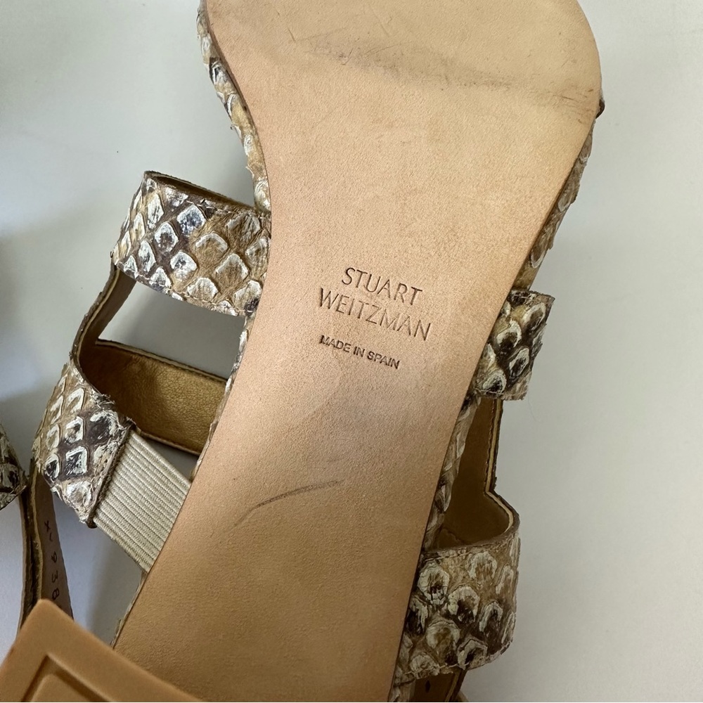 Stuart Weitzman Barrio Snakeskin Sandal Heels - Picture 6 of 9